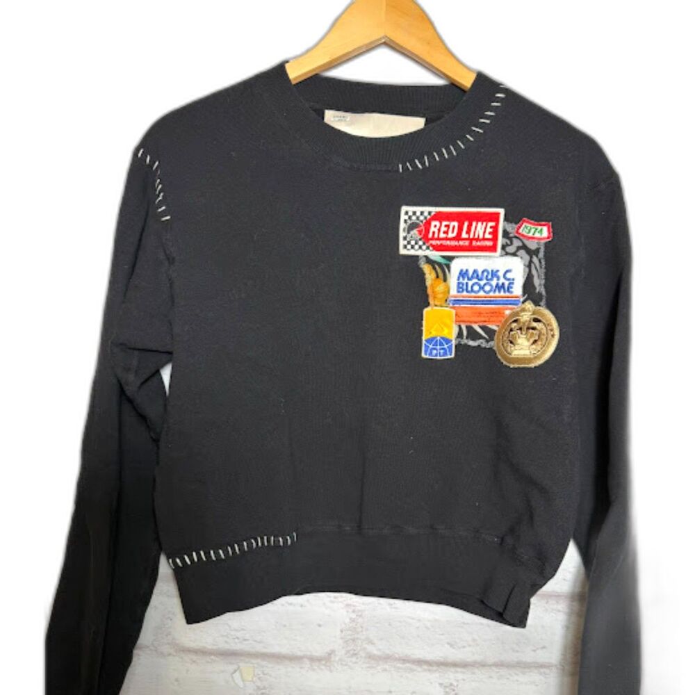 Riley Vintage Patched Up Patches Sweatshirt Size Medium Black Funky Maximalist